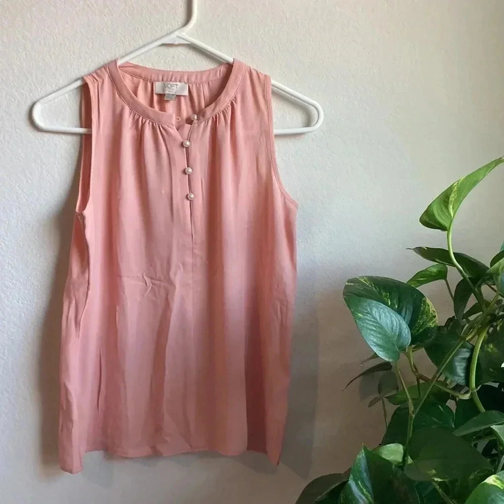 Blush pink top with pearl buttons